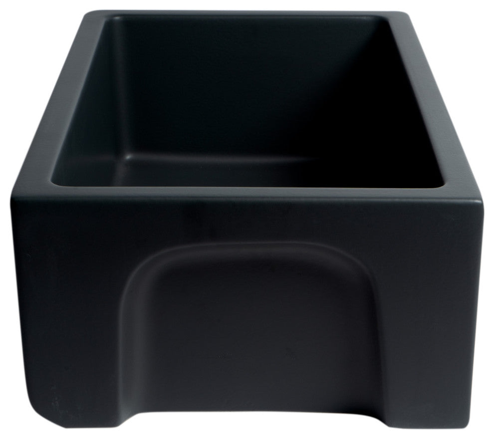 30" Black Matte Reversible Smooth/Fluted Single Bowl Fireclay Farm Sink