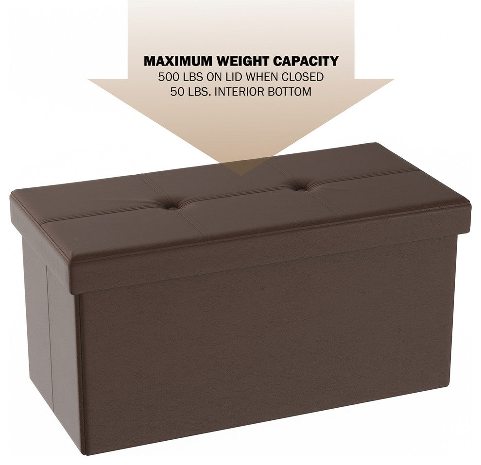Lavish Home Large Faux Leather Ottoman Storage Bench, Brown