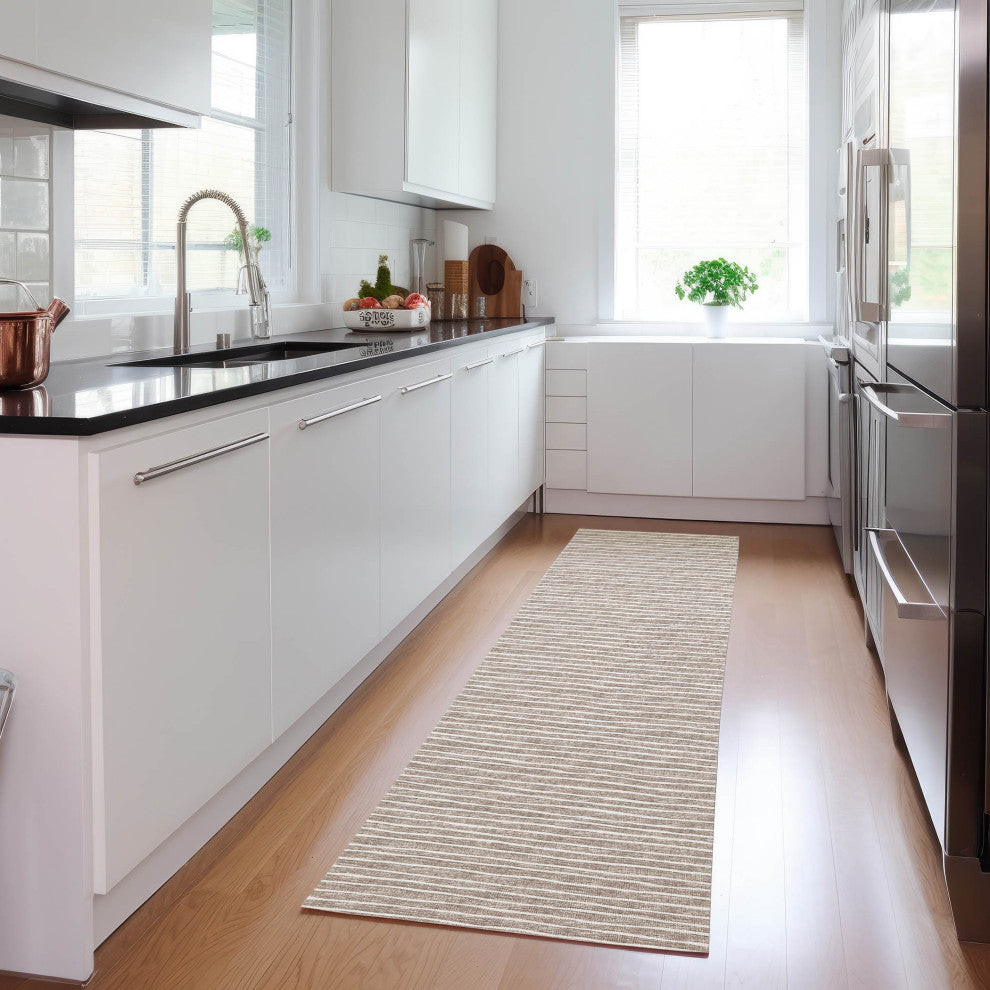 Indoor/Outdoor Laidley LA1 Taupe Machine Washable 2'3" x 12' Rug
