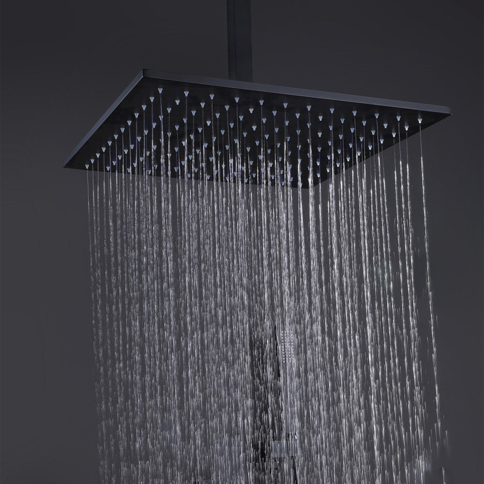 Luxury Thermostatic Shower System with 6 Body Jets & Handheld Shower, Matte Black