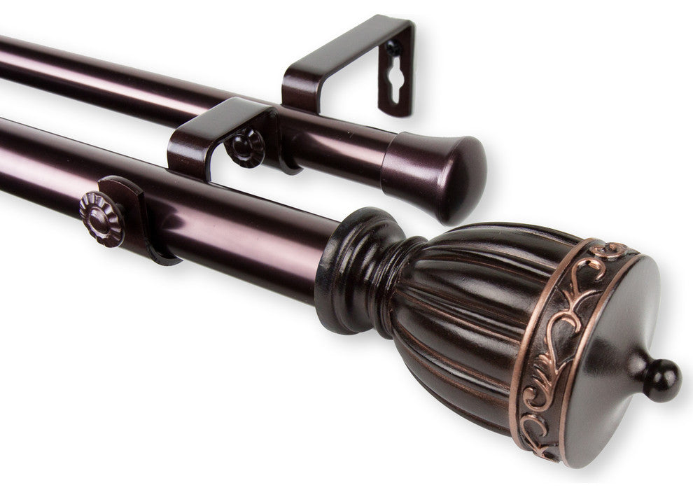 Kingsman 1" Double Curtain Rod, Bronze, 28"-48"