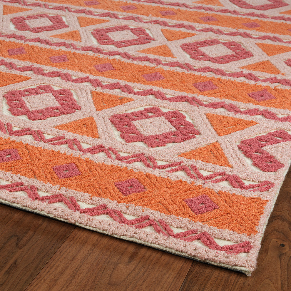 Kaleen Indoor-Outdoor Midcentury Modern Ayrlies Garden Rug, Orange, 9''x12''