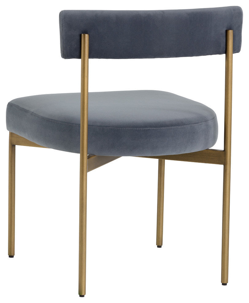 Seneca Dining Chair, Antique Brass, Velvet Slate, Set of 2