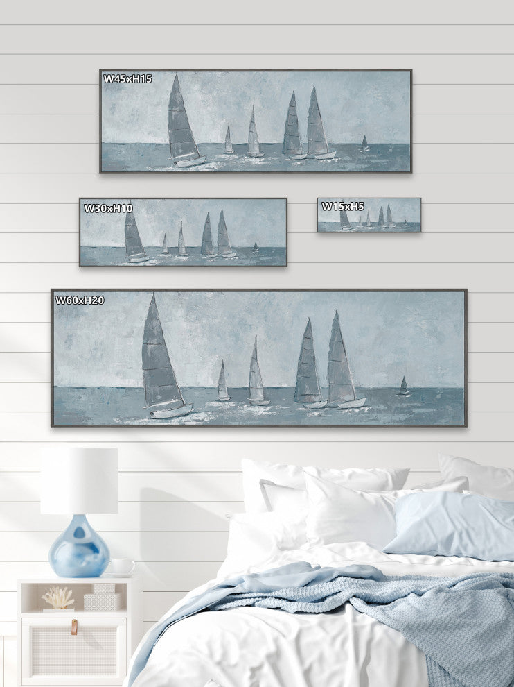 "Racing Sails" Floater Framed Painting Print on Canvas, 30x10