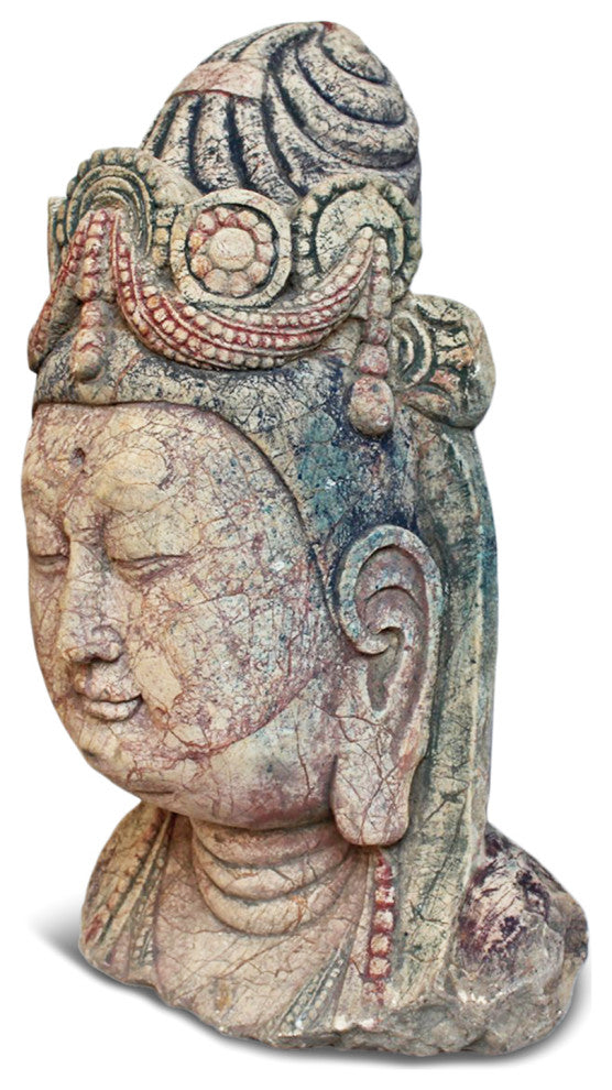 Antique Carved Wood Quan Yin Bust