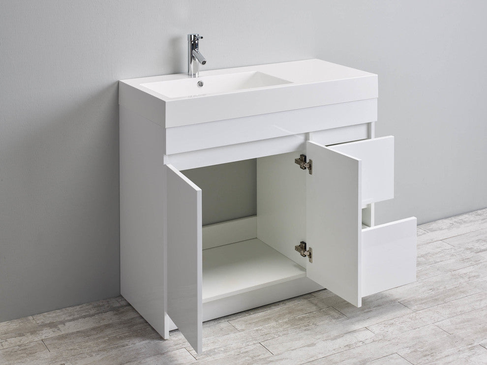 Eviva Beach 39" White Modern Bathroom Vanity Set Integrated White Acrylic Sink