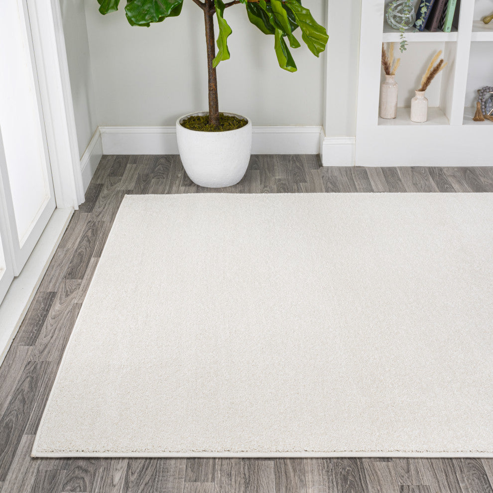 Haze Solid Low-Pile Runner Rug, Cream, 5 X 8