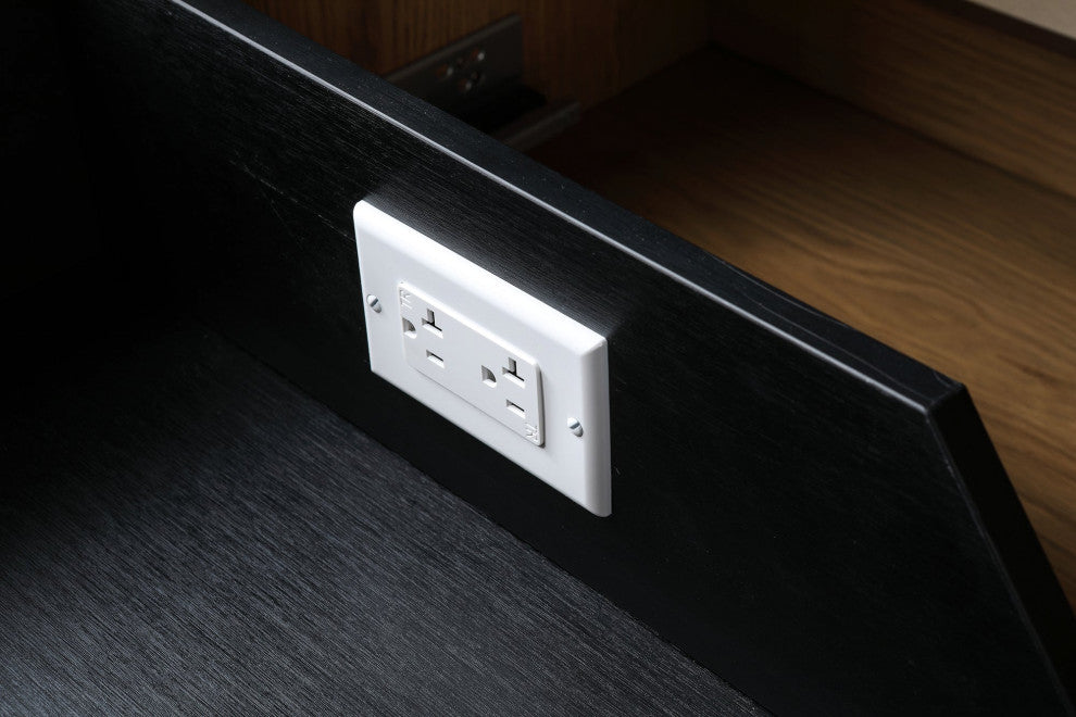 Matera Wall Mount Modern Bathroom Vanity, Pecan Oak, 48", Black Countertop
