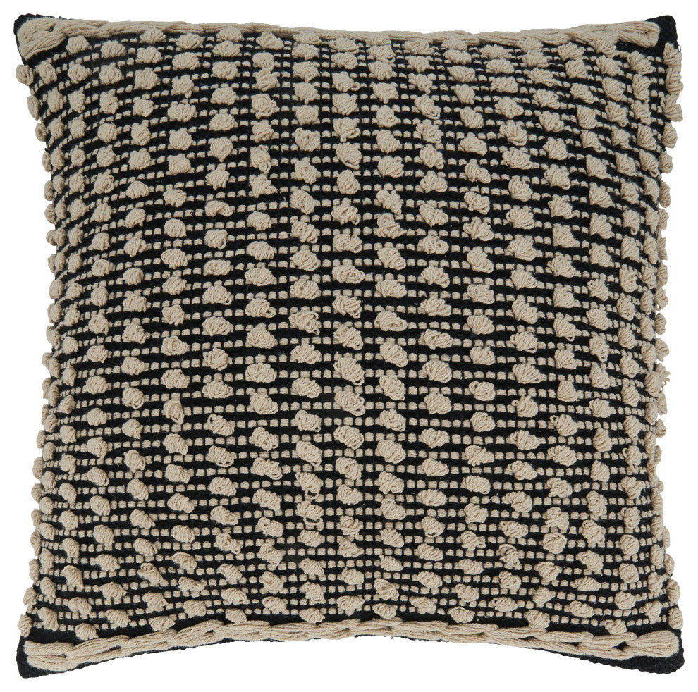 Poly Filled Throw Pillow With Knotted Design, 20"x20", Black/White