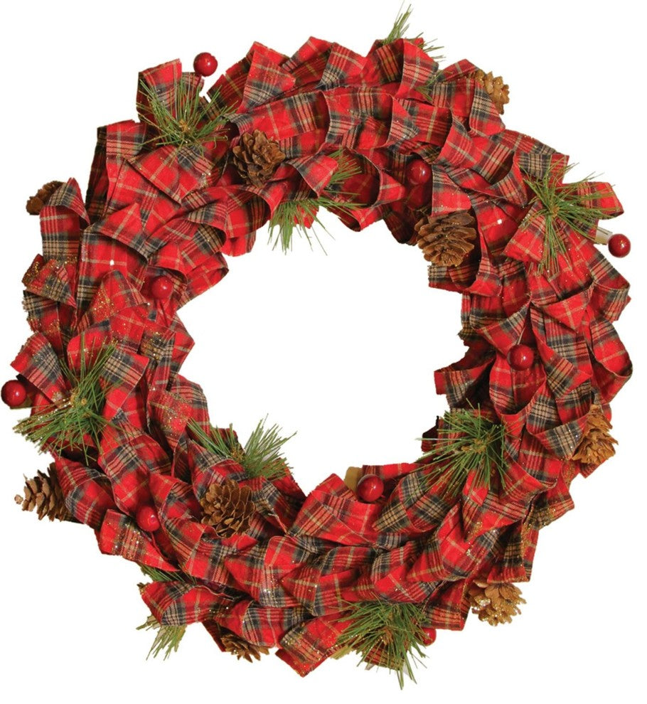 Red Bows & Pine Cones Artificial Christmas Wreath