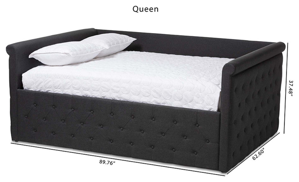 Carolina Fabric Button Tufted Upholstered Daybed, Dark Gray, Queen