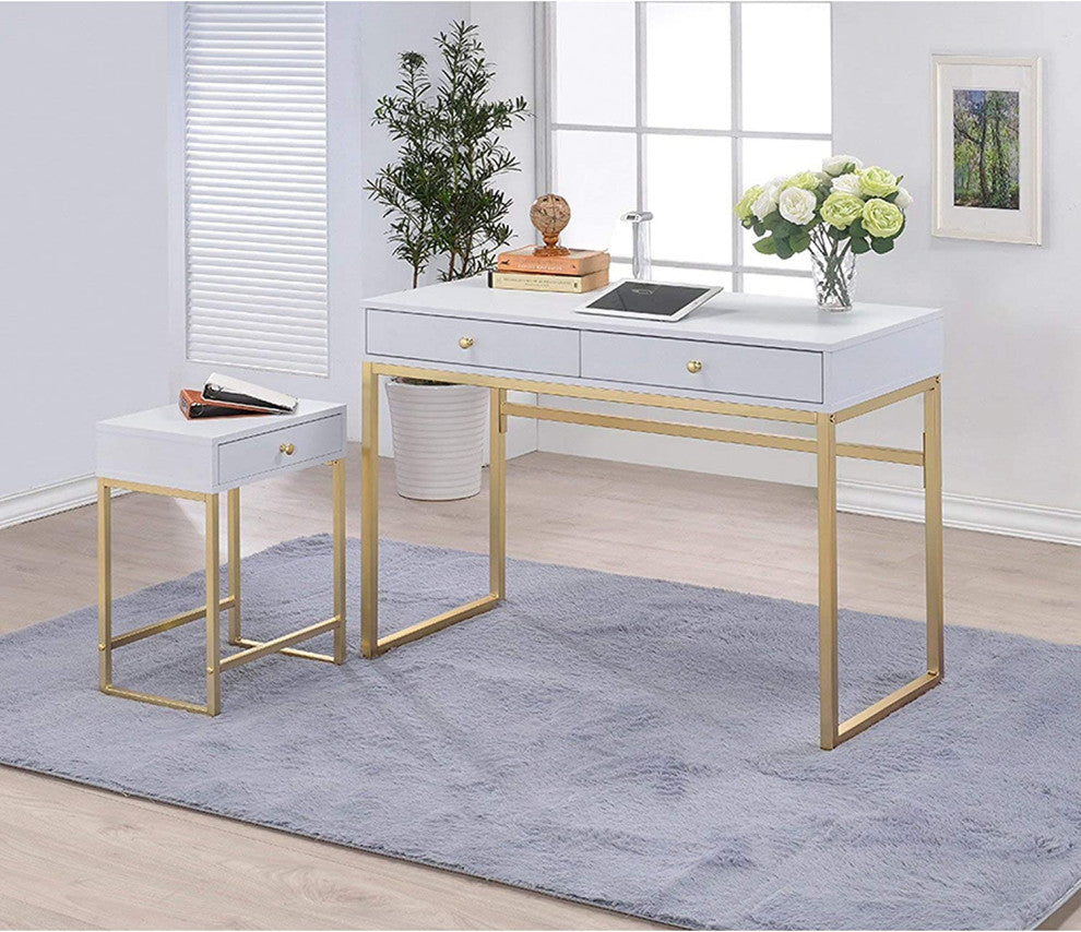 Acme Furniture Acme 82298 Coleen Side Table, White and Brass( Pack of 2