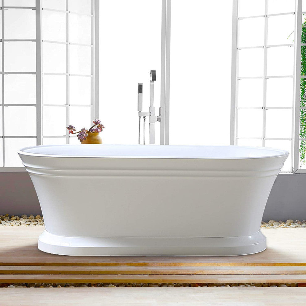 59" Freestanding Acrylic Bathtub, White/Classic Chrome