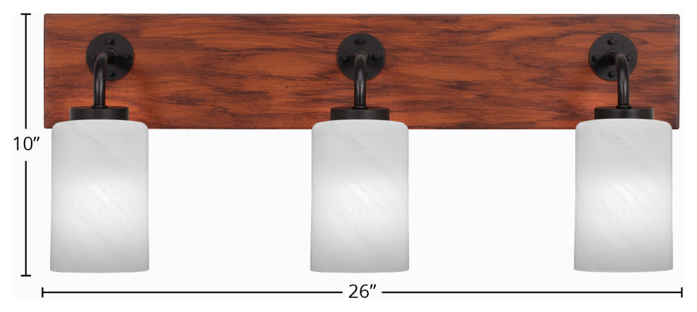 Oxbridge 3-Light Bath Bar, Matte Black & Painted Wood-look Metal/White Marble