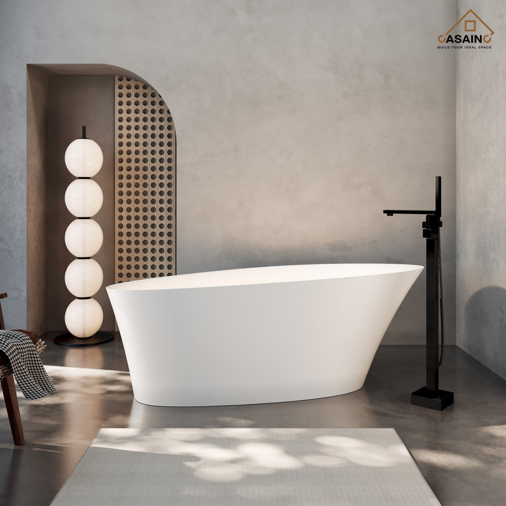 65in Solid Surface Freestanding Bathtub in Matte White