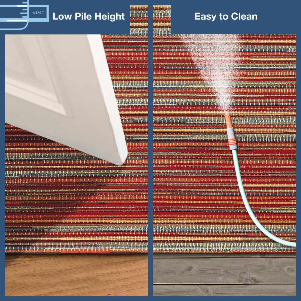 Marina Stripes Indoor/Outdoor Rug, Saffron, 7'10"x9'10"