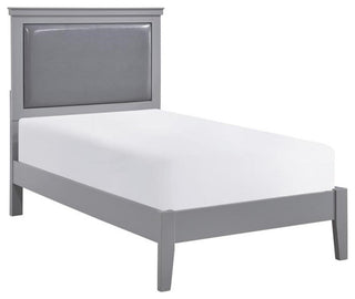 Lexicon Seabright Traditional Wood and Faux Leather Twin Bed in Gray