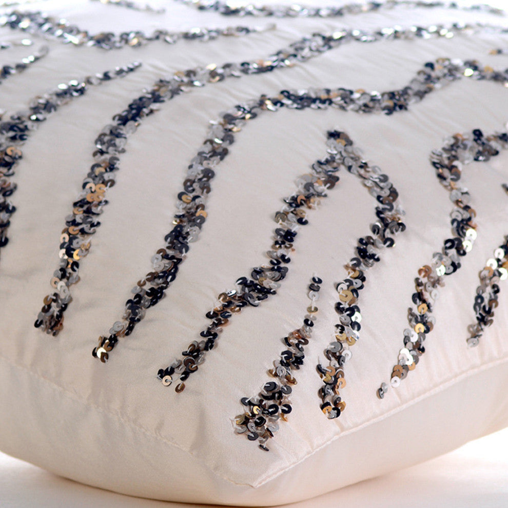 White Decorative Pillow Covers 18"x18" Silk, Sequin Whirlpool