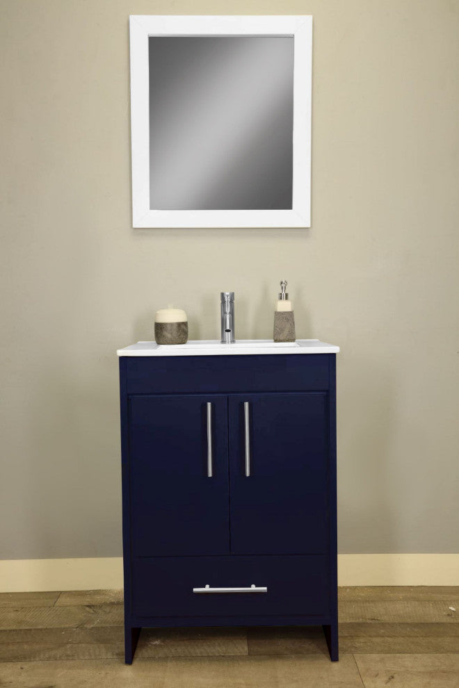 Pacific 24 Bathroom Vanity With Ceramic Top and Brushed Nickel Handles, Navy