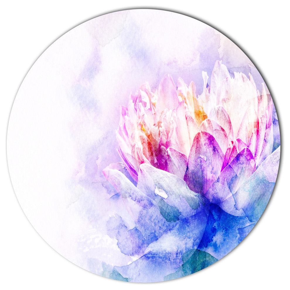 Blue Flower Watercolor, Floral Wall Round Metal Wall Art, 36"