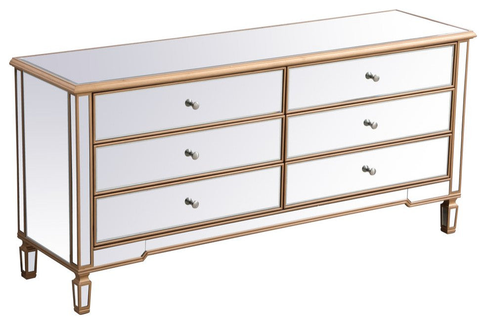 Calum 72" Mirrored Chest, Antique Gold
