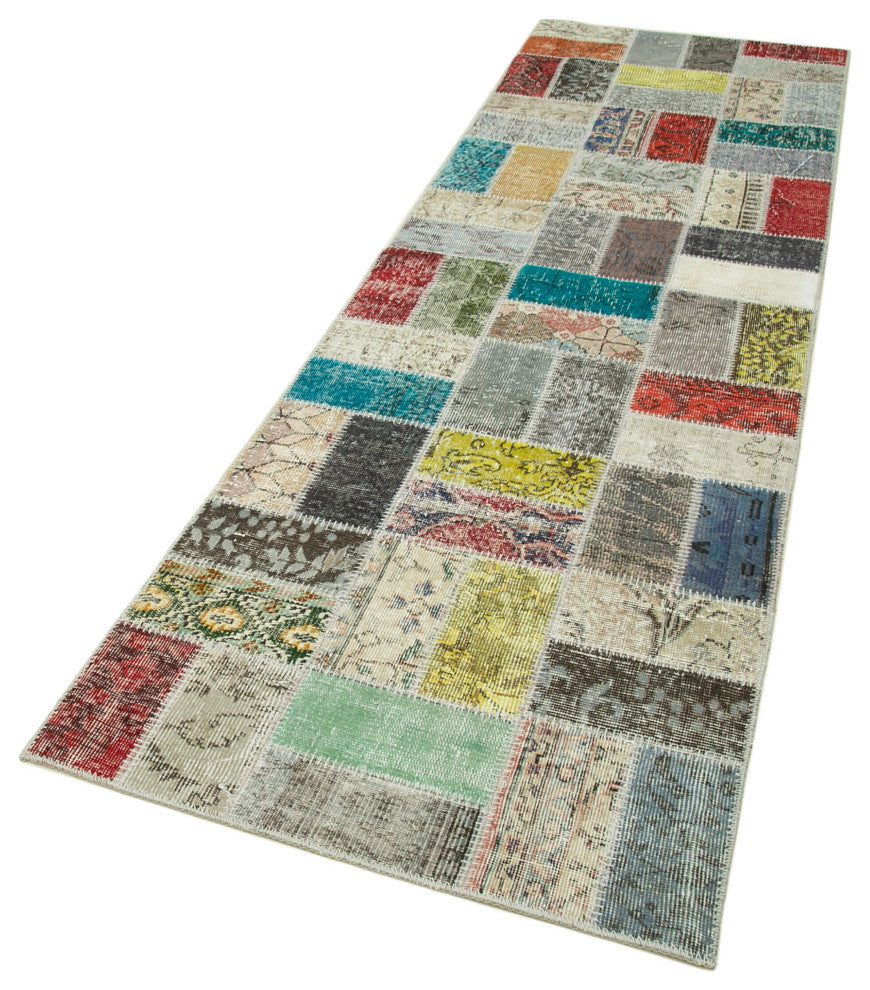 Rug N Carpet - Hand-Knotted Anatolian 2' 10" x 9' 7" Small Patchwork Runner Rug