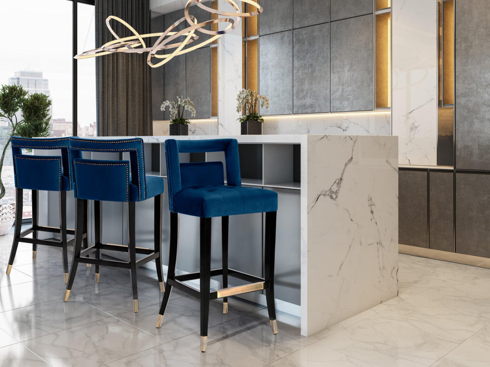 TOV Furniture Hart Navy Velvet Bar Stool