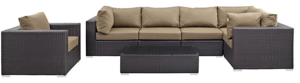 Modway Convene 7 Piece Outdoor Patio Sectional Set, Espresso Mocha