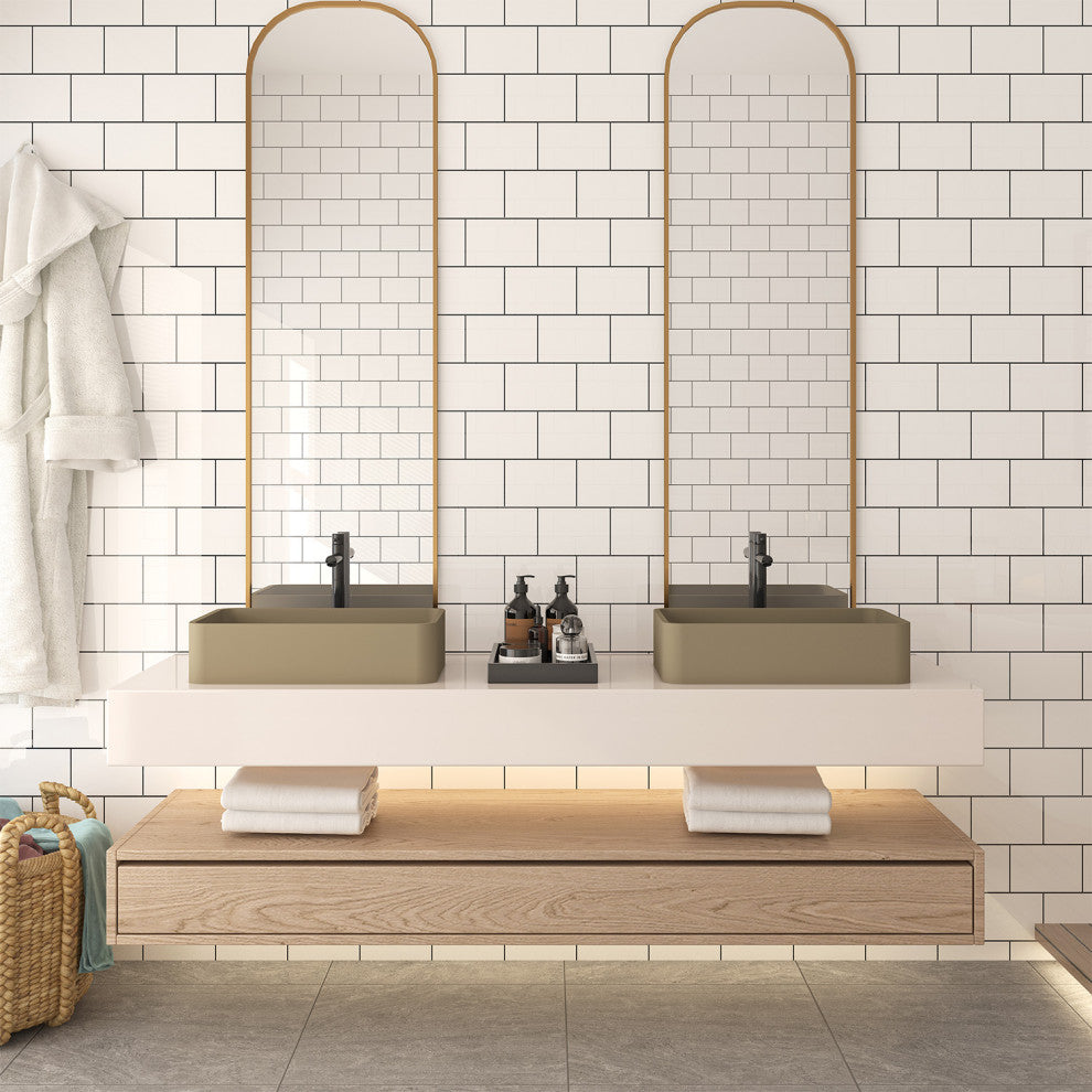 19in Bathroom Concrete Rectangular Vessel Sink with Drainer, Taupe Clay
