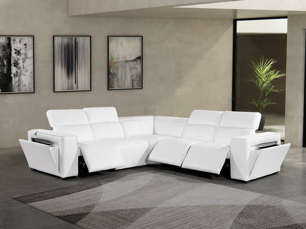 Niccolo Italian Leather 5-Piece L-Shaped Power Reclining Sectional, White
