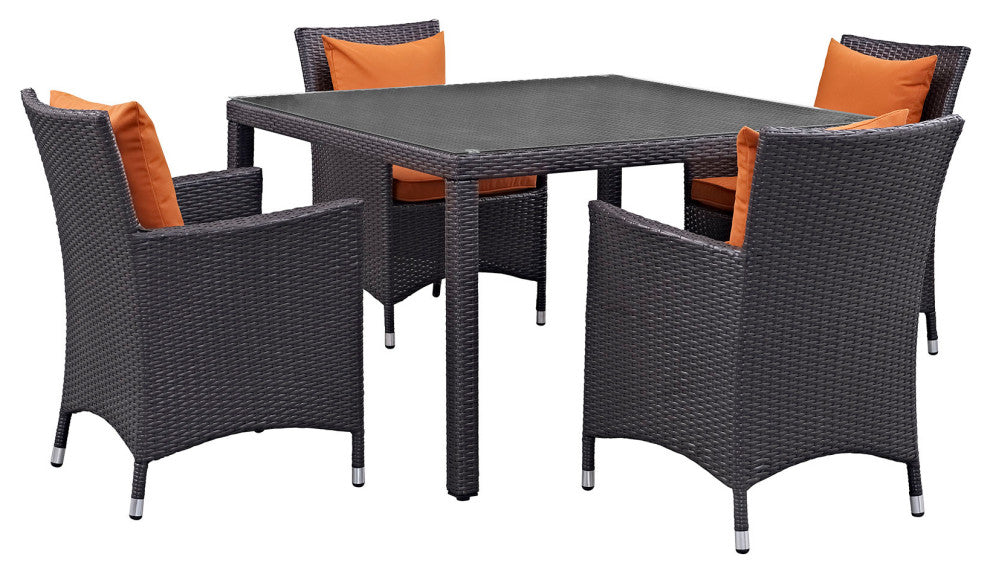 Modway Convene 5 Piece Outdoor Patio Dining Set, Espresso Orange