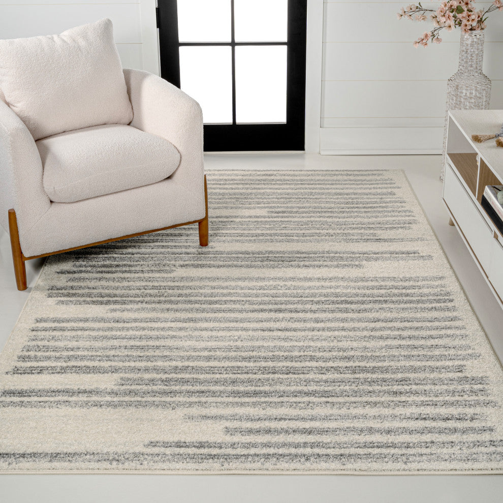 Khalil Modern Berber Stripe Cream/Gray 3 ft. x 5 ft. Area Rug