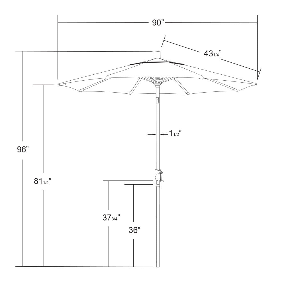 7.5' Gray Push-Button Tilt Crank Lift Aluminum Umbrella, Sunbrella, Tangerine