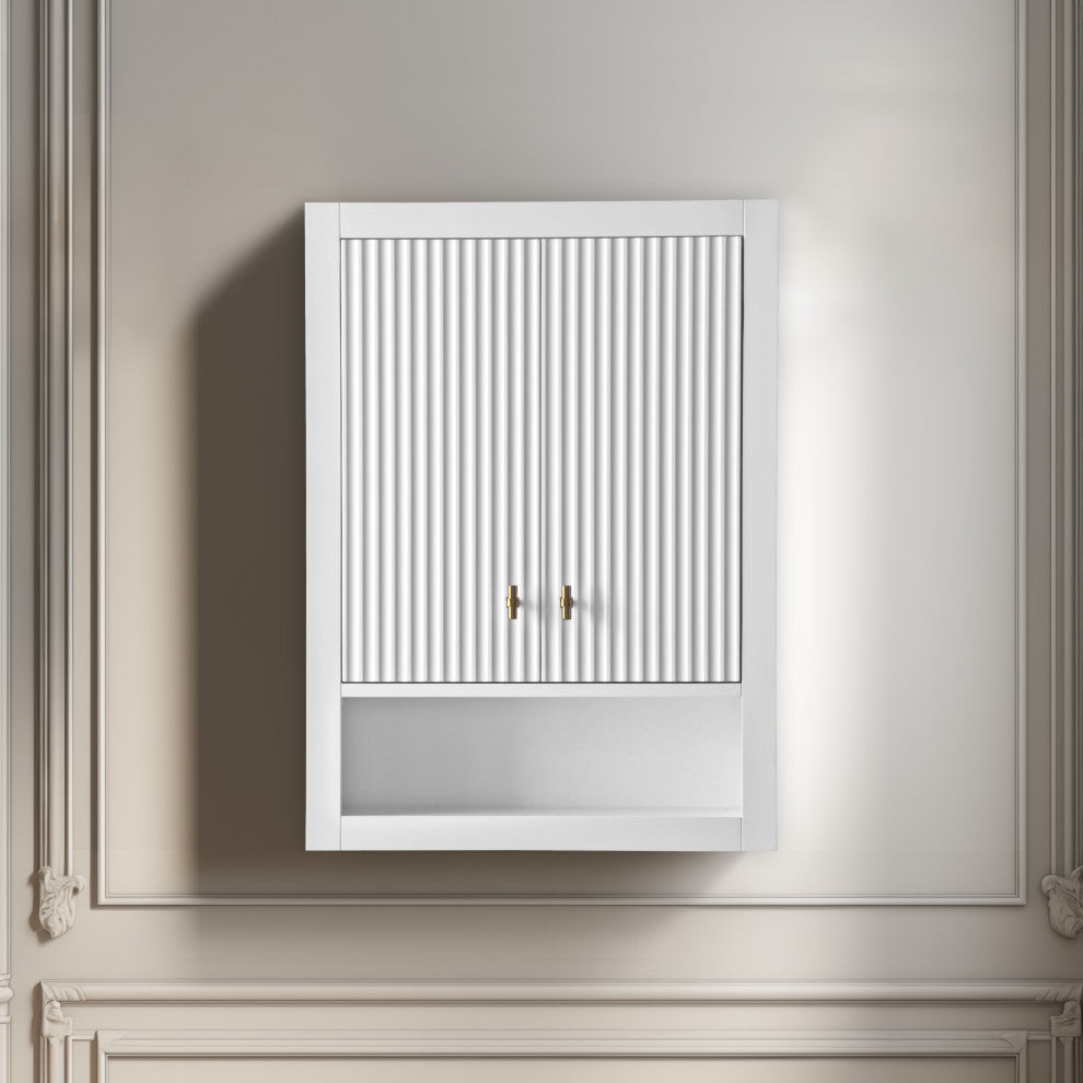 Vanity Art 24" Wall Mounted Bathroom Storage Cabinet, Linear White, Golden Brushed Handle