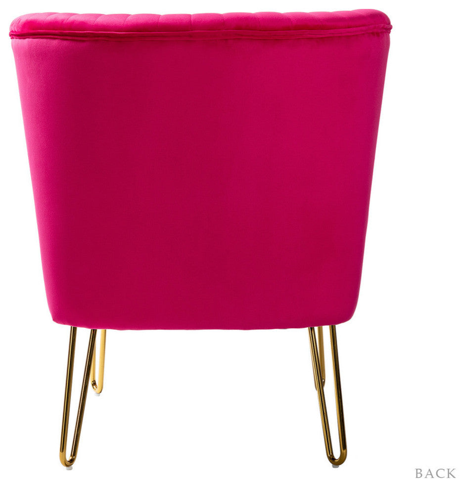 Tufted Side Chair With Golden Base, Fushia