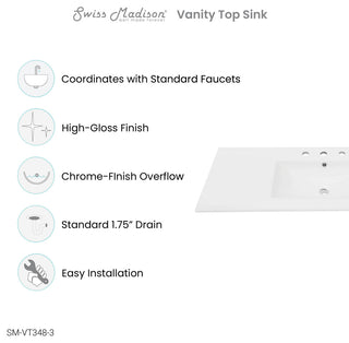 Ceramic Vanity Top 48" With Three Faucet Holes