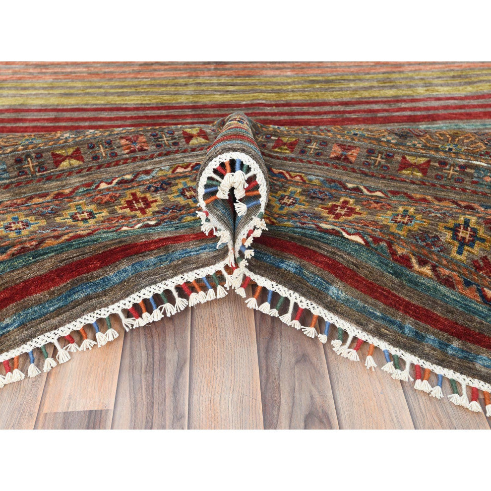 Colorful Afghan Super Kazak Wool Hand Knotted Oriental Rug, 9'10"x13'2"