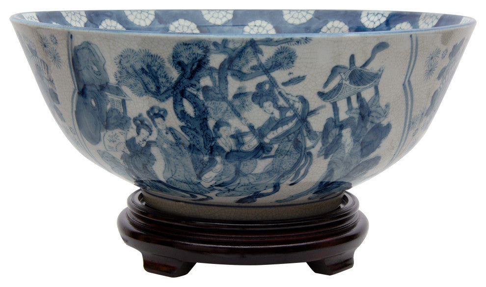 14" Ladies Blue and White Porcelain Bowl