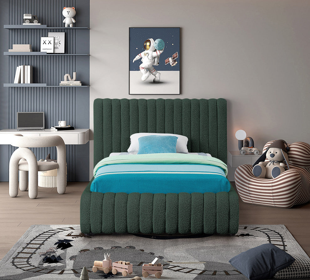 Nash Boucle Fabric Upholstered Bed, Green, Twin