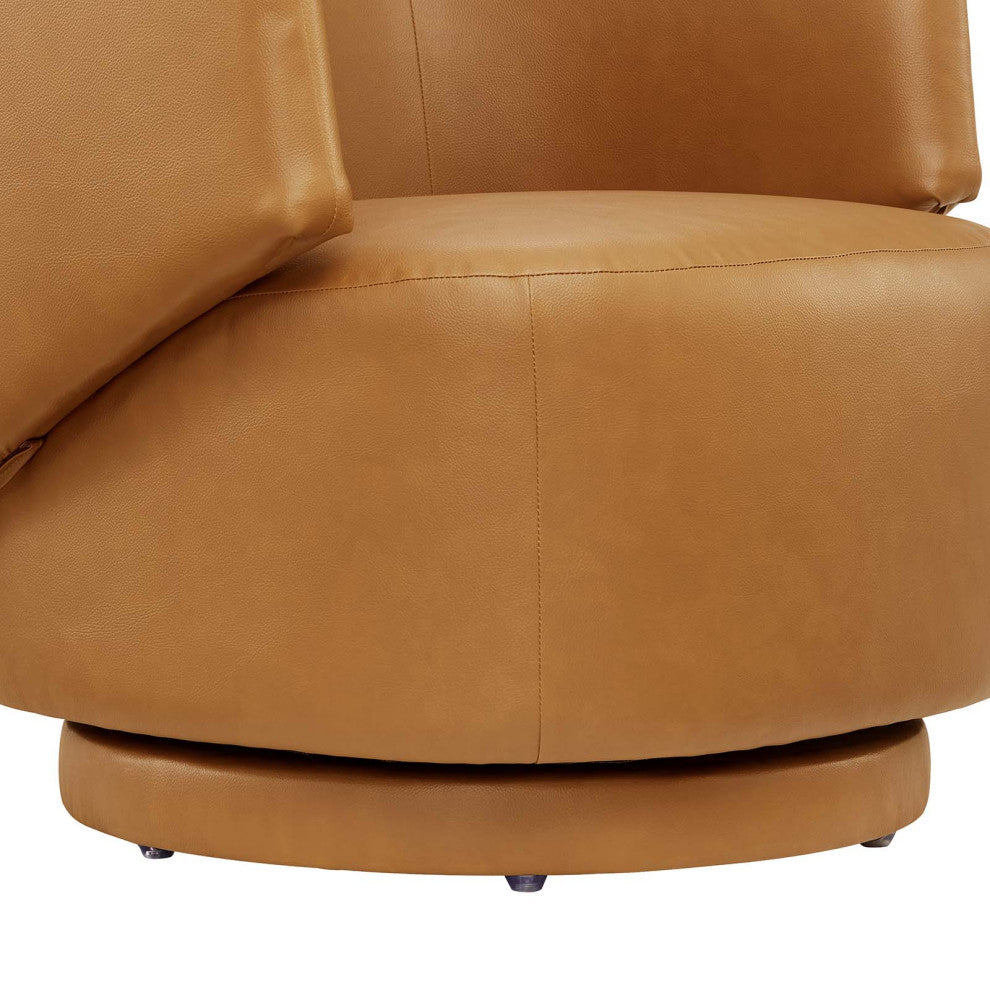 Celestia Vegan Leather Fabric and Wood Swivel Chair, Tan