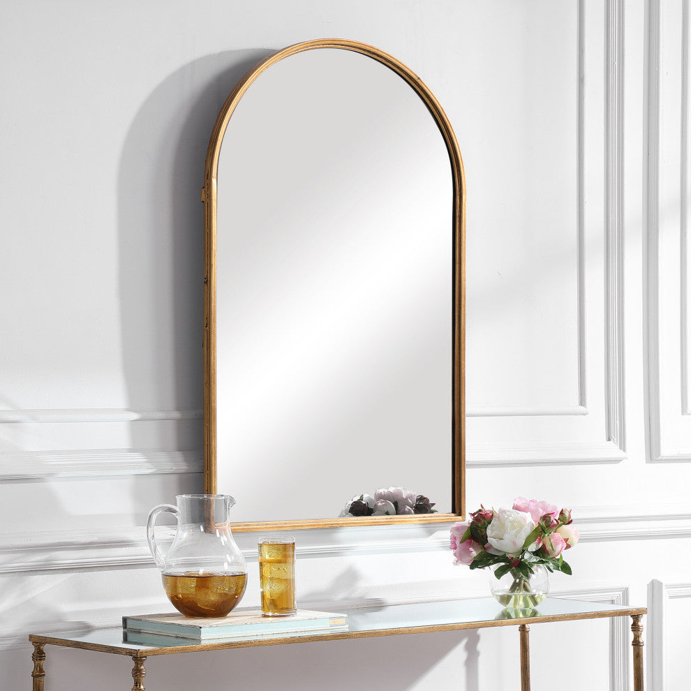 39" Transitional Gold Arched Mirror