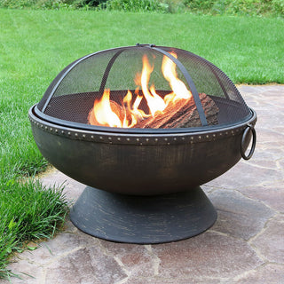 Sunnydaze Outdoor Firebowl Fire Pit With Handles and Spark Screen, 30"