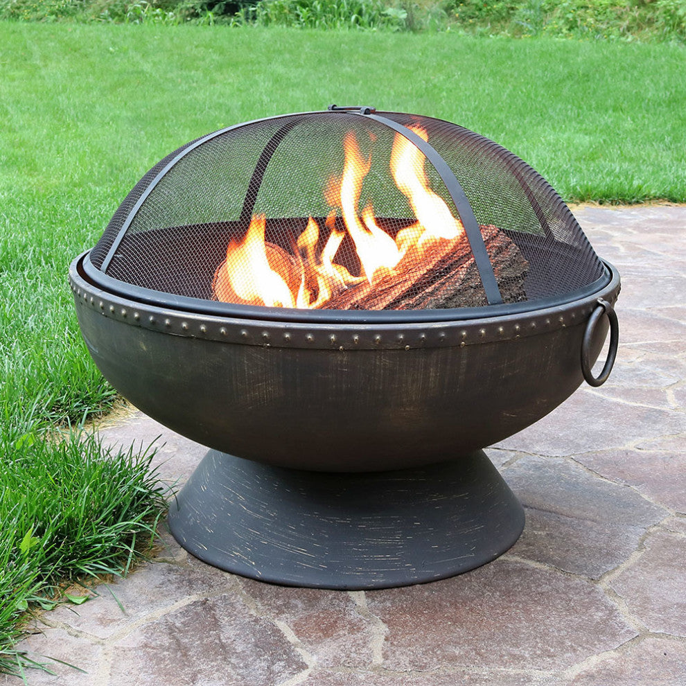 Sunnydaze Outdoor Firebowl Fire Pit With Handles and Spark Screen, 30"