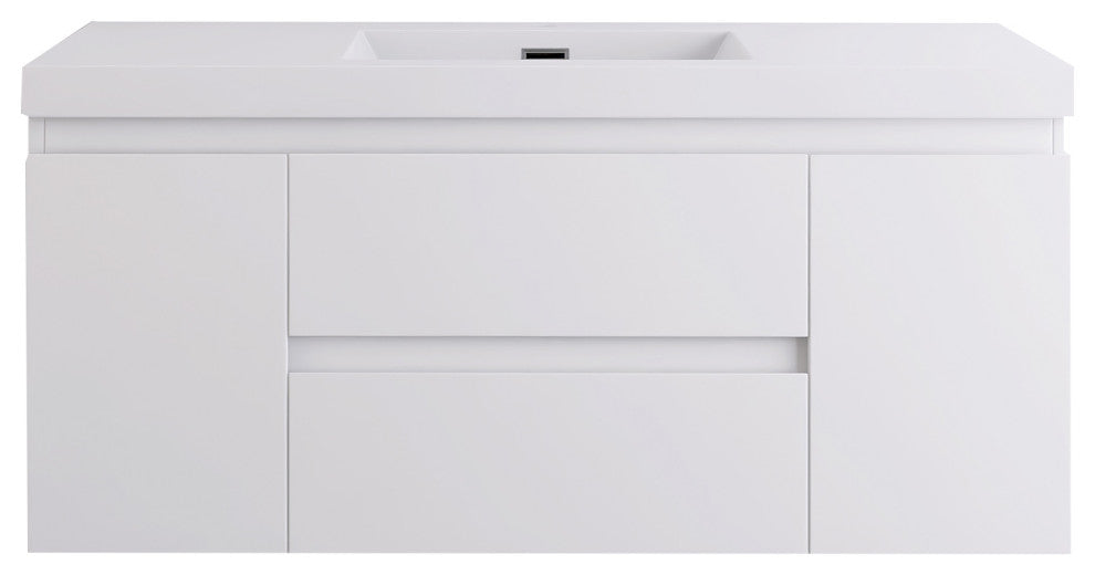 Wall-Mounted Bathroom Vanity with Integrated Resin Sink, White, 48in.