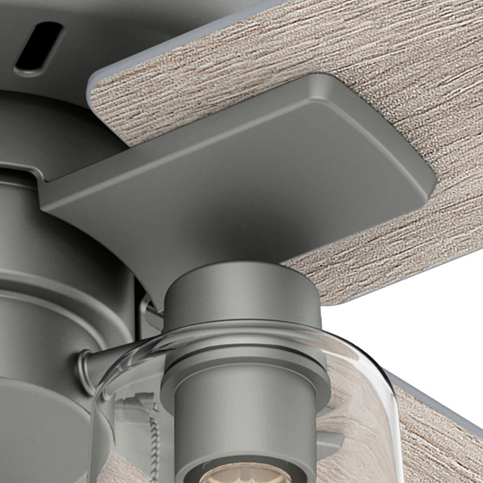 Hunter 52" Pelston Ceiling Fan, Matte Silver With LED Light and Pull Chain