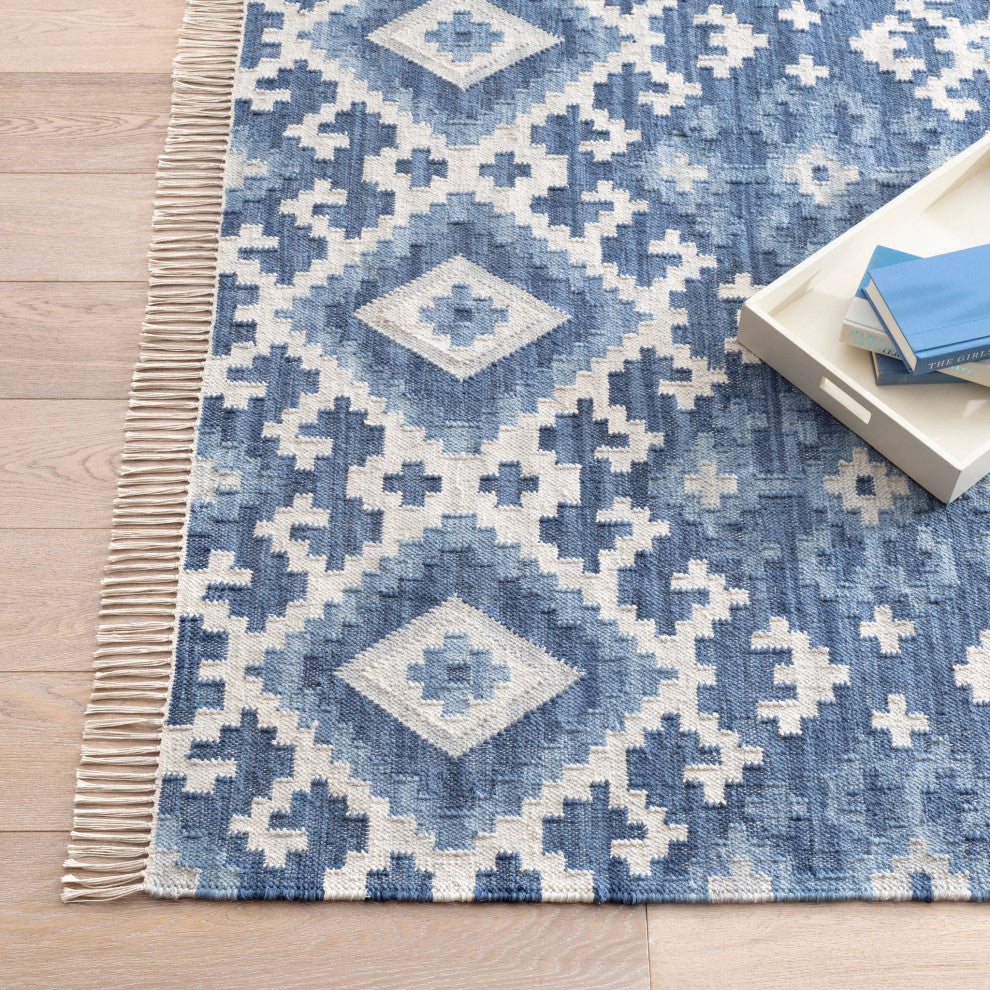 Dash & Albert Marmara Kilim Handwoven Cotton Rug, Blue, 2' x 3'