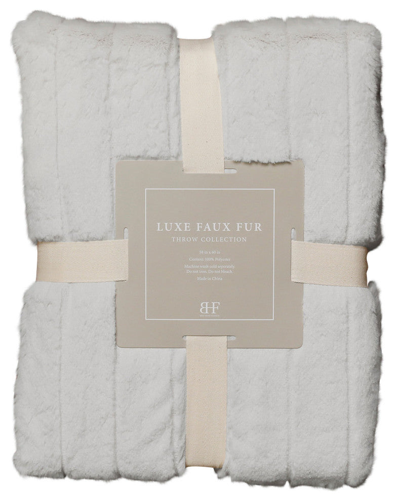 Luxe Mink Pom Pom Faux Fur Throw Blanket, Gray