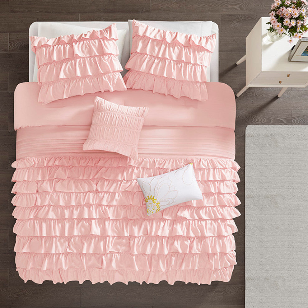 Intelligent Design Waterfall Comforter Set, Blush