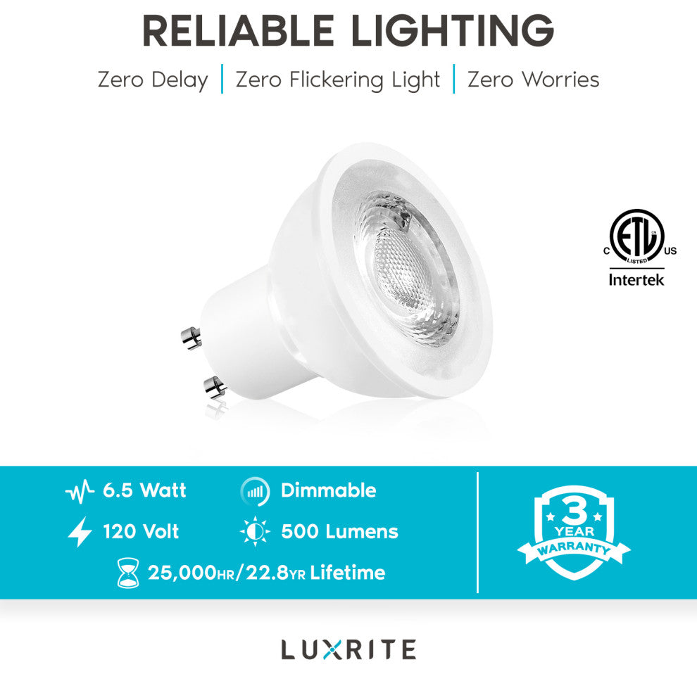 Luxrite MR16 GU10 LED 50W Halogen Bright White 500lm Spotlight 16 Pack
