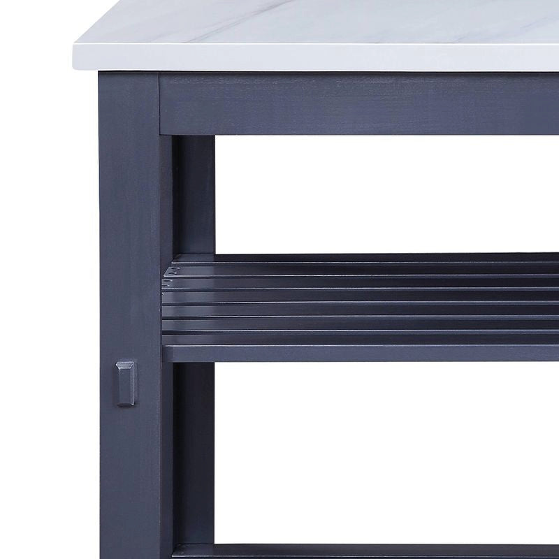 Enapay Kitchen Island, Marble Top and Gray Finish